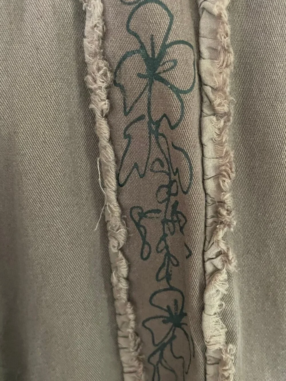 Vintage by JILL Brown Utility Canvas Button Front Jacket Floral Ruffle Trim